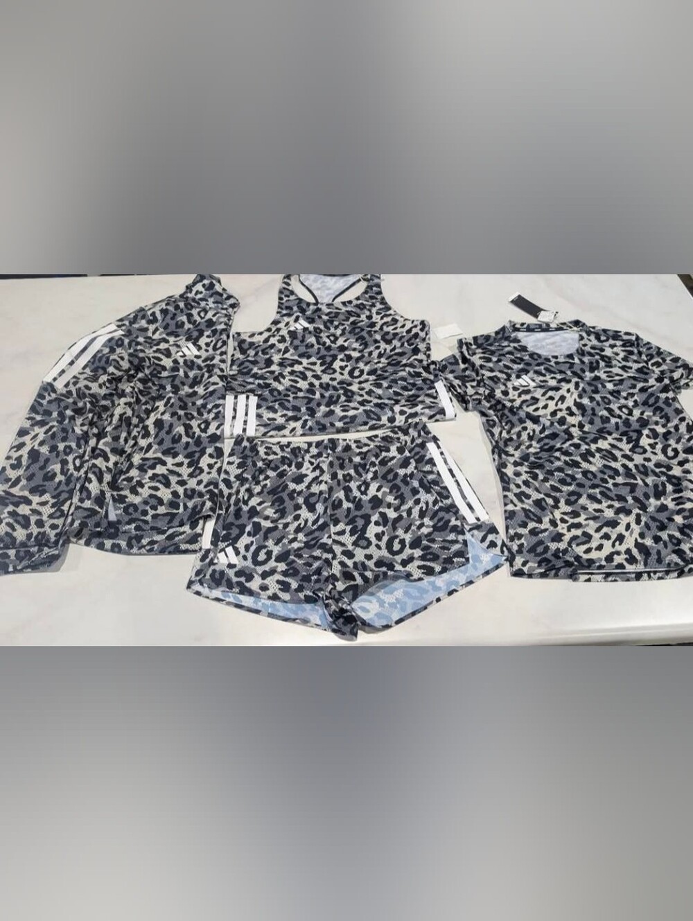 adidas Women’s Black & Gray Leopard Print Athletic Shorts Set
